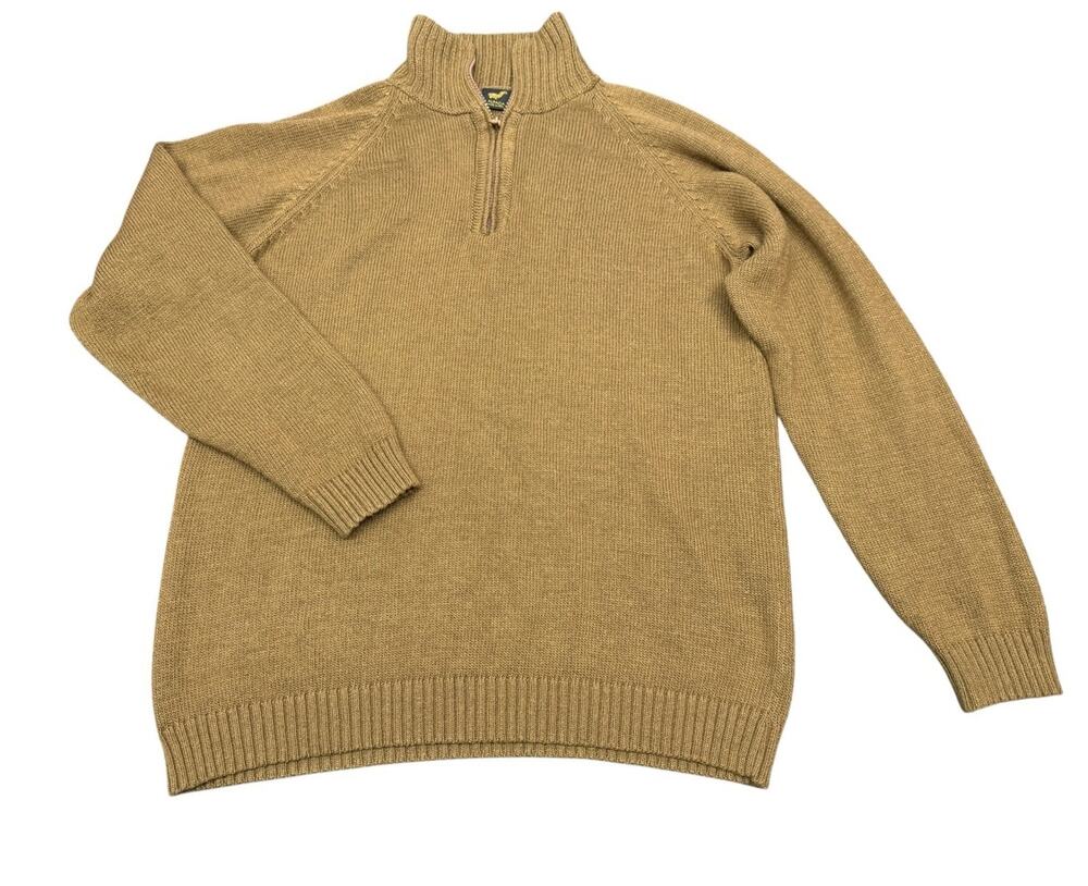 Alpaca Half Zip Sweater Mens Large Camel Brown Pullover Knit Made In Peru